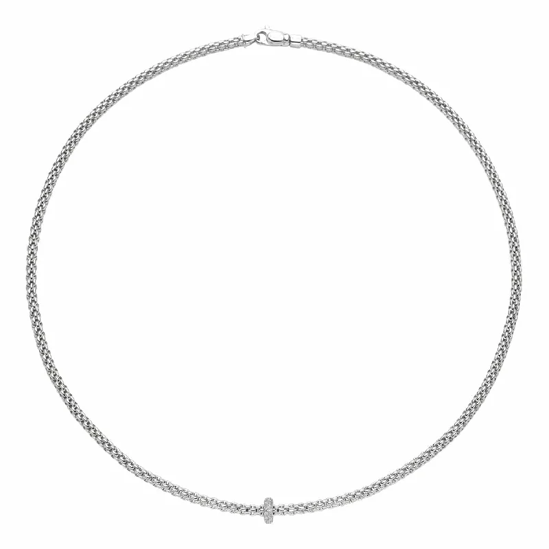 Simple Gold Necklace with Small Pendant-Prima 18ct White Gold Necklace With Diamond Set Rondel