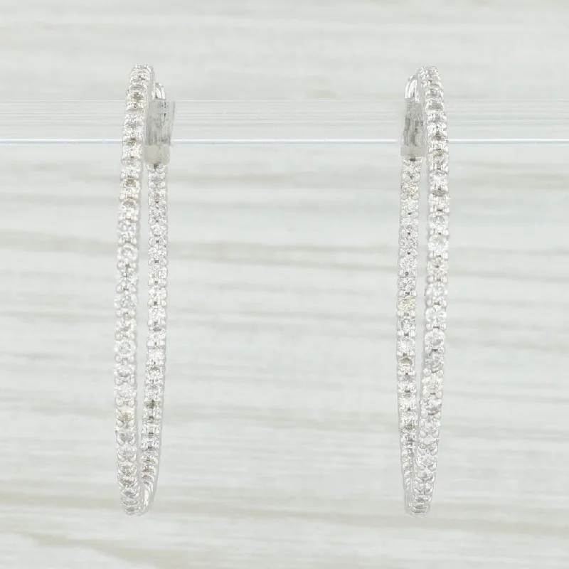 Gold Earrings with Pearls and Gems-1.50ctw Diamond Inside Out Hoop Earrings 14k White Gold Snap Top Round Hoops