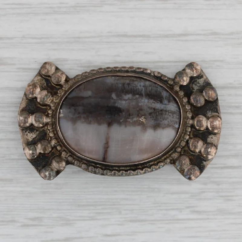 Custom Gemstone Brooch-Vintage Marbled Agate Brooch Sterling Silver Pin