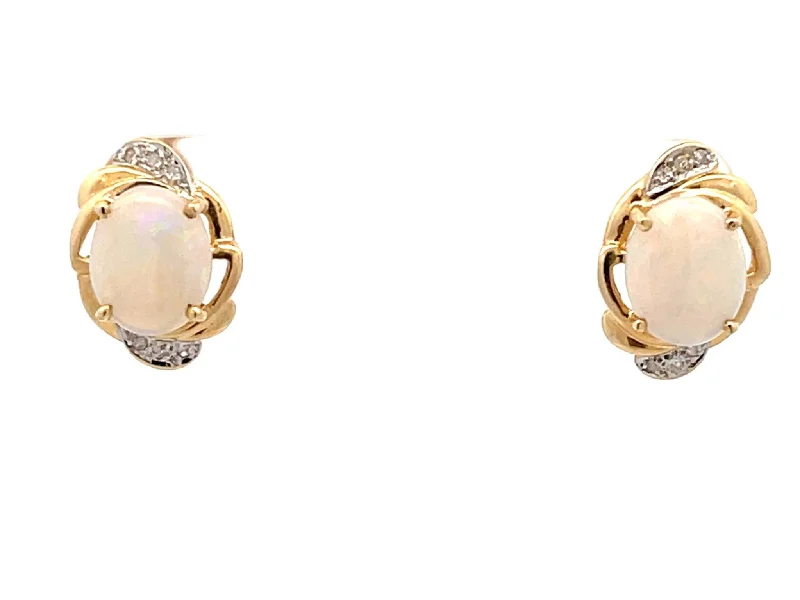 Simple Gold Earrings for Everyday-Opal Diamond Earrings in 14k Yellow Gold