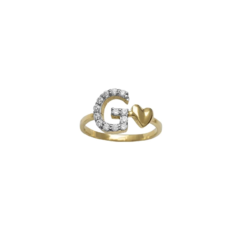 Custom Heart-Shaped Engagement Ring with Diamond-Zirconia Initial Letter "G" & Heart Solitaire Ring (14K)