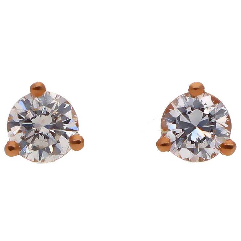 Polished Gemstone Earrings-14K Rose Gold Diamond Stud Earrings