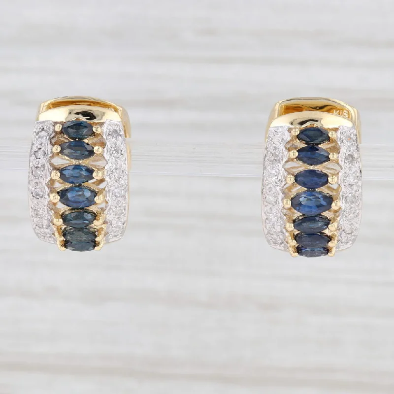 Silver Earrings with Sapphire Stones-1.76ctw Blue Sapphire Diamond Hoop Huggie Earrings 18k Yellow Gold Snap Top