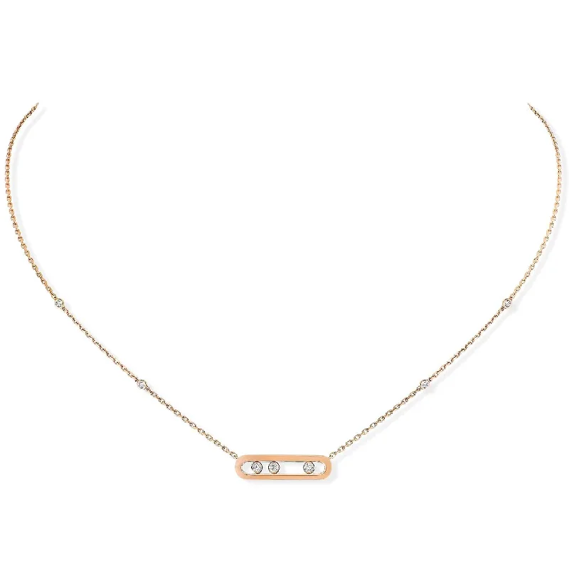 Modern Silver Necklace with Crystal Pendant-18ct Pink Gold Baby Move Three Diamond Set Necklace