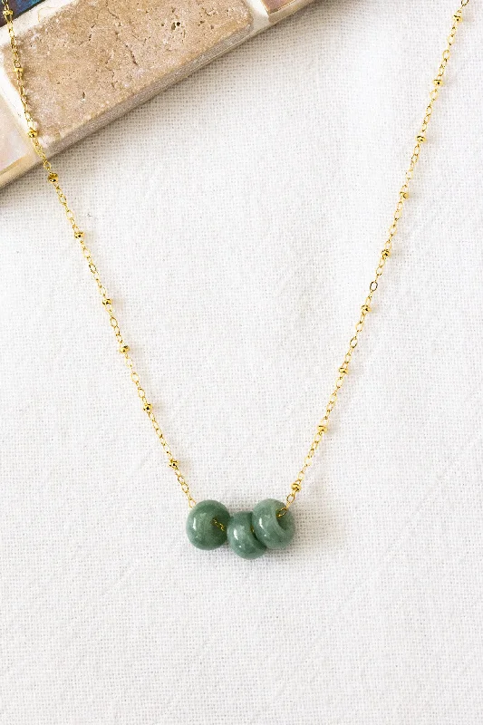 Simple Diamond Necklace for Special Occasions-Triple Donut Jade Beam Necklace