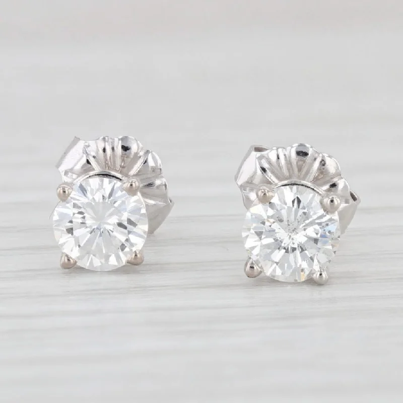 Luxury Gold Earrings for Brides-0.85ctw Round Diamond Solitaire Stud Earrings 14k White Gold