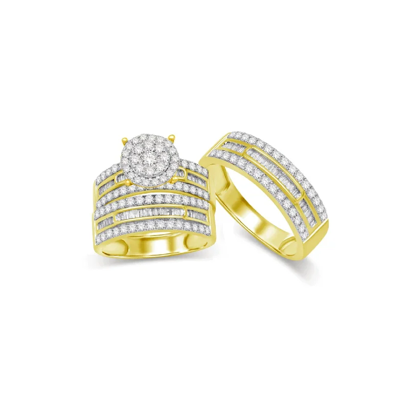 Trendy Stackable Ring Set with Multiple Stones-Diamond Three-Piece-Set Engagement Ring (14K)