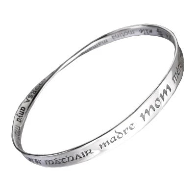 Custom Silver Bracelet with Family Tree Charm-Mom In Thirty Two Languages Sterling Silver Bracelet