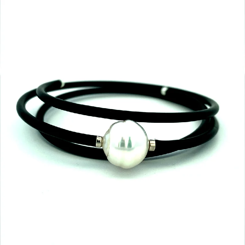 Personalized Silver Bracelet with Gemstone Inlays-7" Pearl Bracelet with Triple Wrap Cuff