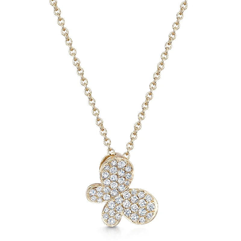 Elegant Gold Necklace with Gemstone Pendant-18ct Yellow Gold Diamond Pave Set Side Butterfly Pendant