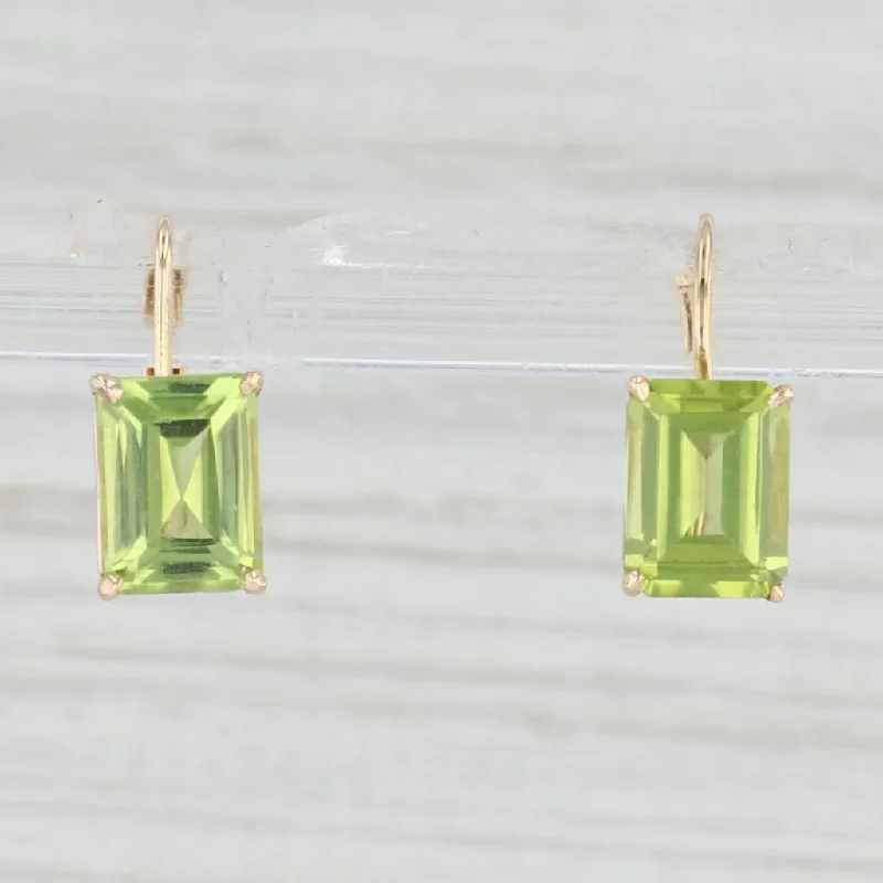 Custom Pearl Earrings-3.4ctw Peridot Drop Earrings 14k Yellow Gold Emerald Cut August Birthstone