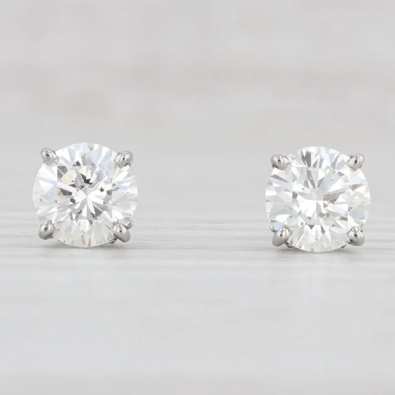 Long Dangle Earrings for Evening-New 3.02ctw Diamond Stud Earrings Platinum Round Brilliant Solitaire Studs GIA