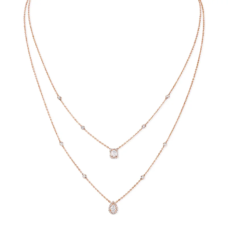 Colorful Gemstone Necklace for Daily Wear-My Twin 2 Rows 18ct Pink Gold Diamond Necklace