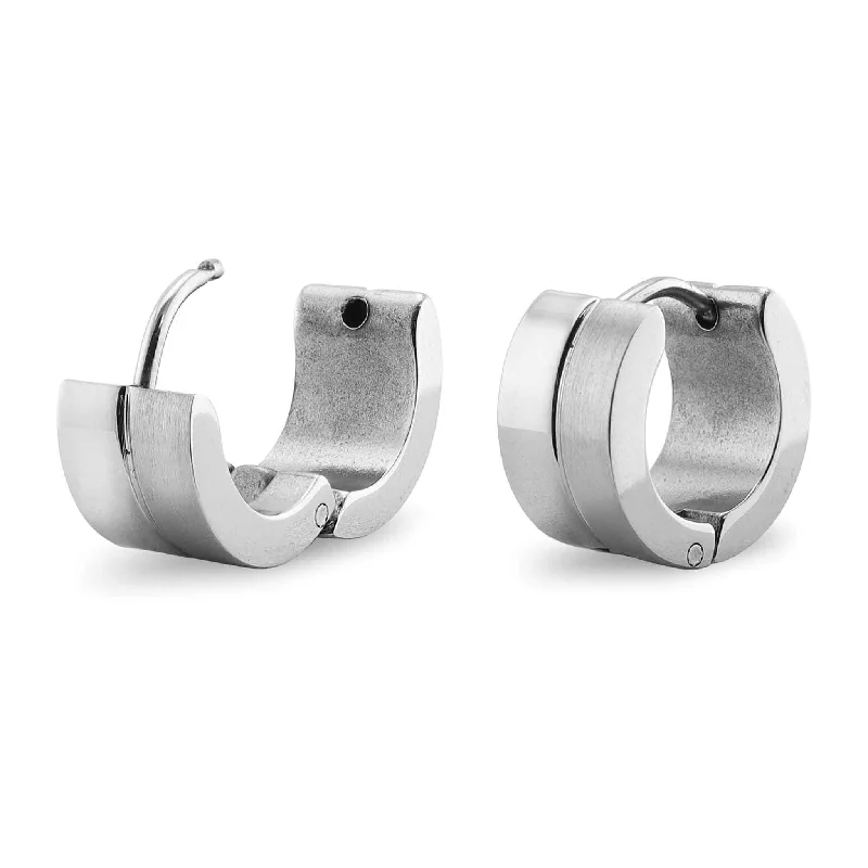 Luxury Earrings for Fashion Lovers-Stainless Steel Groove Center Hinged Hoop Earrings / ERJ2097