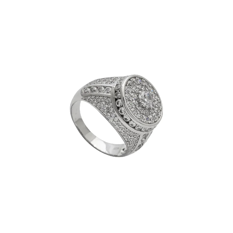 Customizable Diamond Ring for Fashionistas-Zirconia Iced-Out Round Signet Men's Ring (Silver)