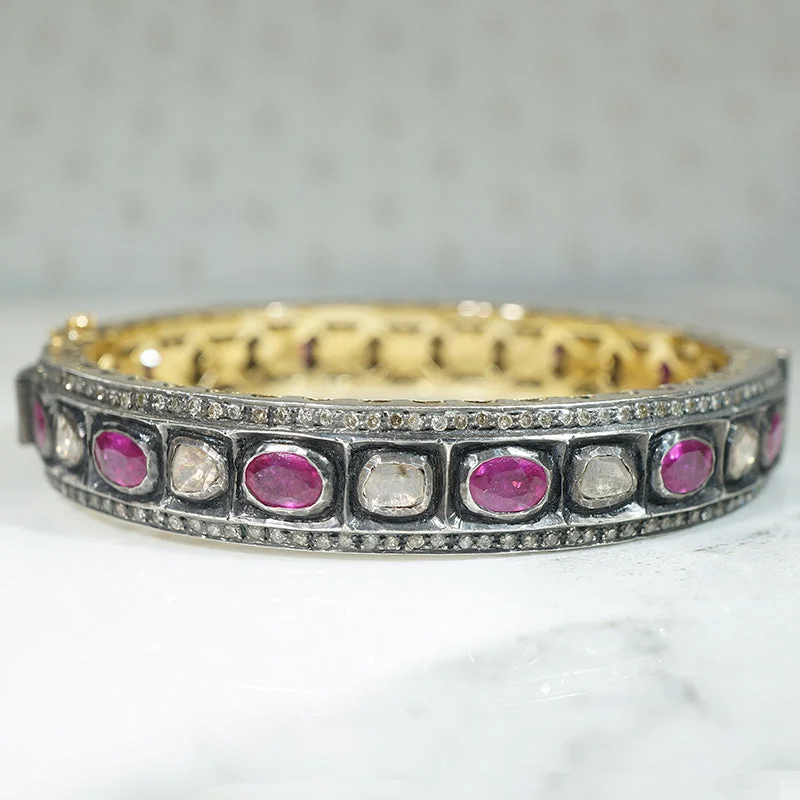 Classic Rose Gold Bangles for Bridal Party-Indian Bangle Encrusted with Diamonds & Rubies