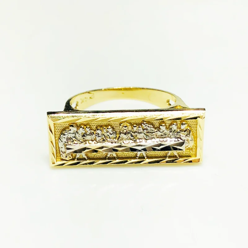 Luxury Silver Ring with Diamond Accents-Last Supper Diamond Cut Ring 14K Yellow Gold