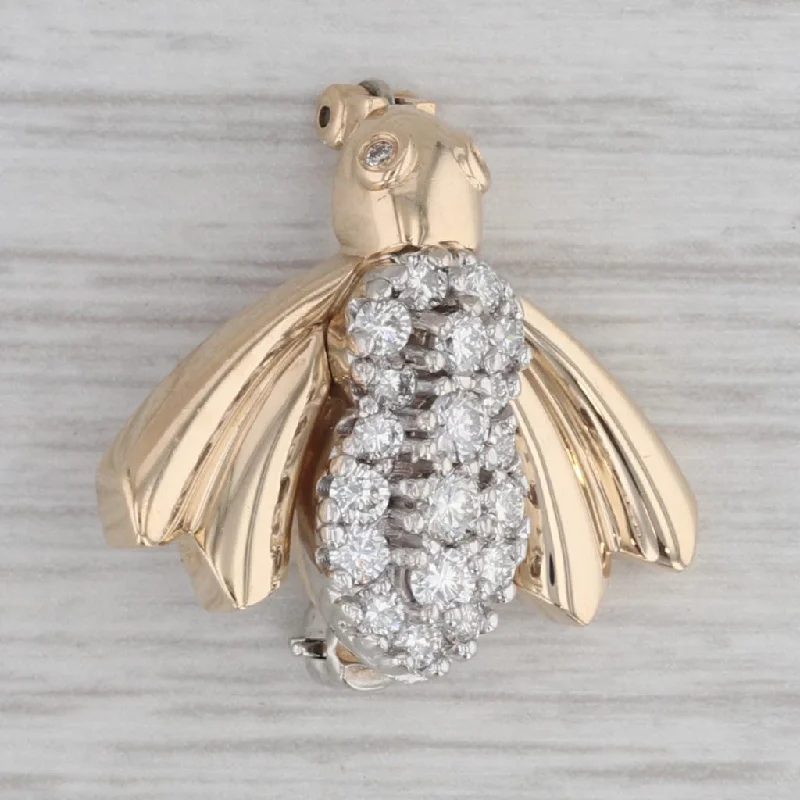 Handcrafted Crystal Brooch-0.49ctw VS2 Diamond Bee Brooch 14k Yellow White Gold Pin