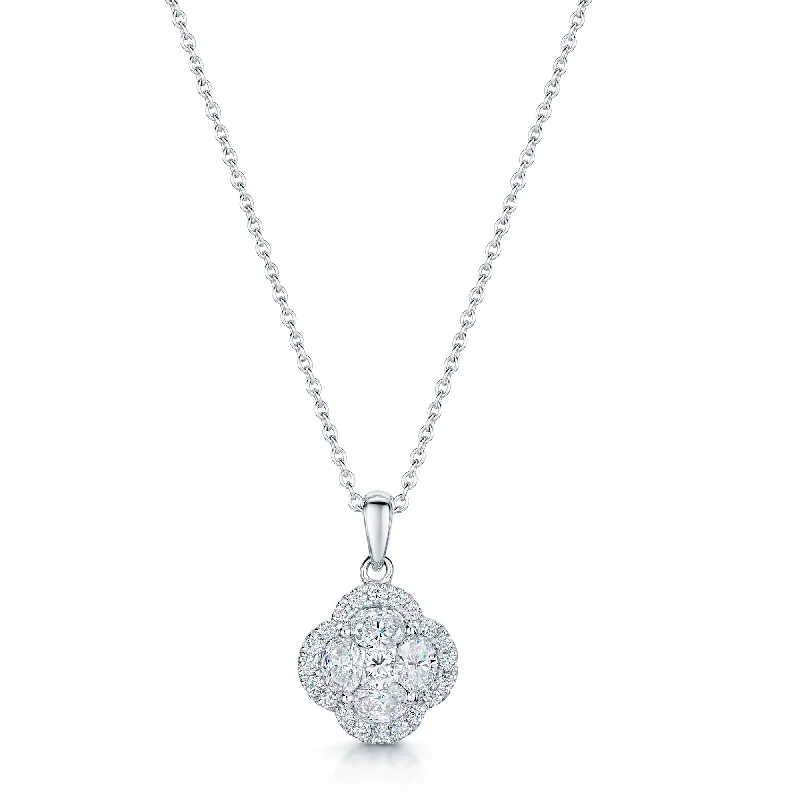 Customizable Silver Pendant Necklace for Girls-18ct White Gold Oval, Marquise And Round Cut Diamond Cluster Pendant