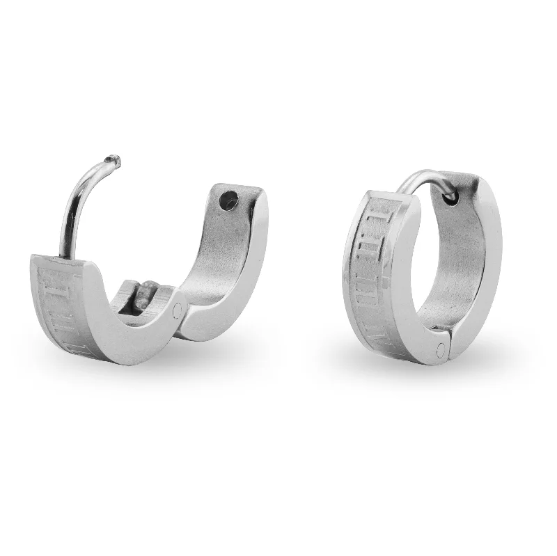 Unique Gold Earrings for Women-Stainless Steel Roman Numeral Hoop Earrings / ERJ3029