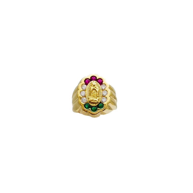 Vintage Gold Ring with Diamond Accents for Brides-Multi-color Oval Shaped Guadalupe Ring (14K)