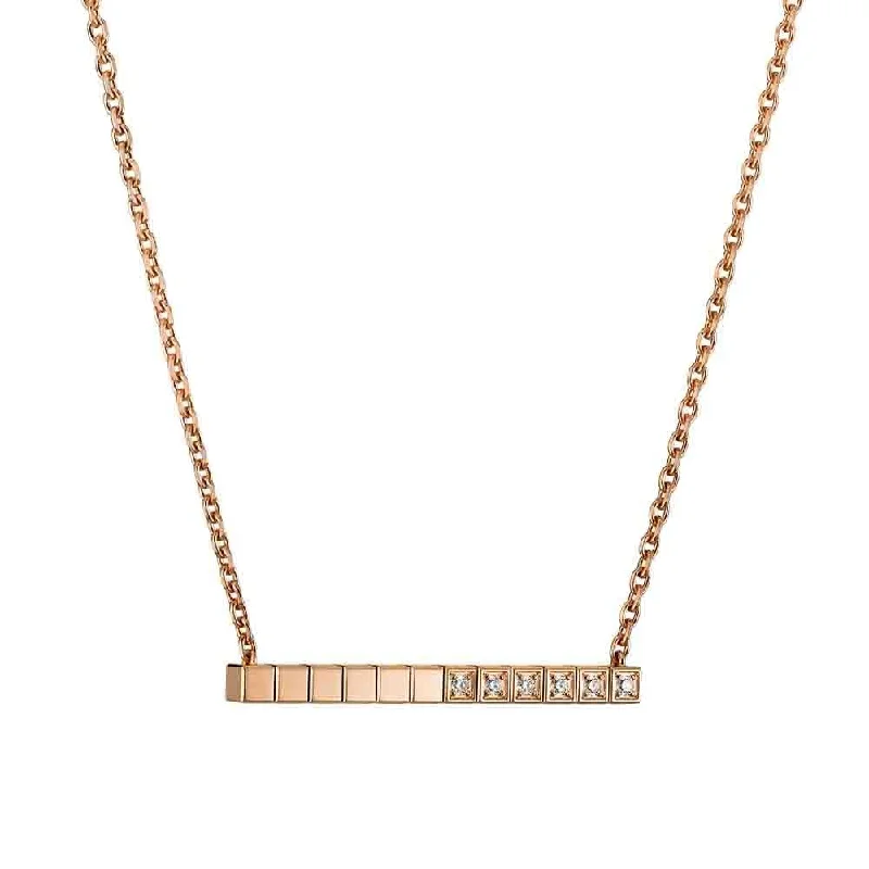 Simple Silver Necklace for Minimalist Style-18ct Rose Gold Ice Cube Part Diamond Set Necklace