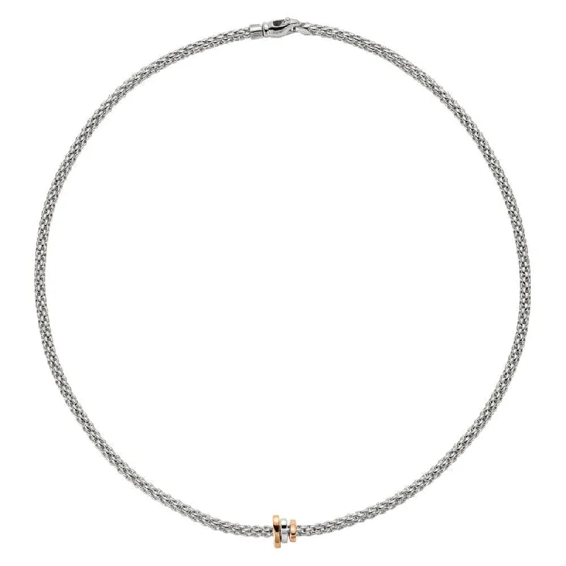 Simple Pendant Necklace for Bridesmaids-Prima 18ct White Gold Necklace With Three Multi-Tone Rondels