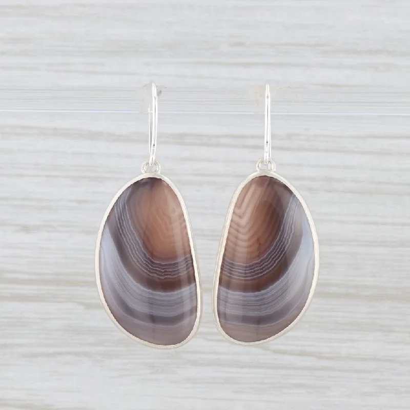 Elegant Gold Earrings for Weddings-New Nina Nguyen Marbled Agate Drop Earrings Sterling Silver Hook Posts