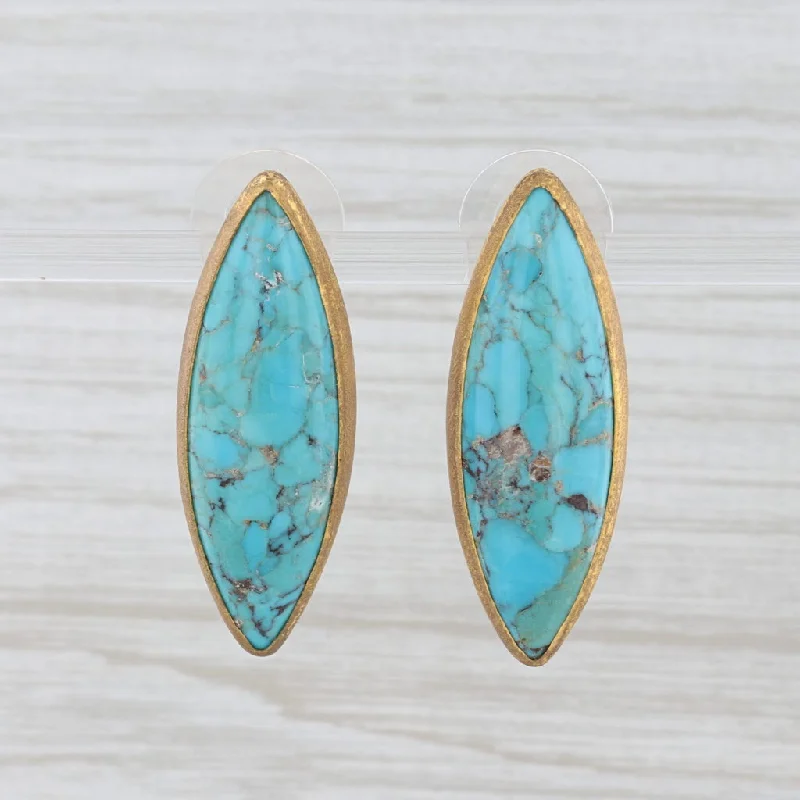 Bright Silver Earrings for Summer-New Nina Nguyen Marbled Turquoise Earrings Sterling 22k Vermeil Marquise Drop