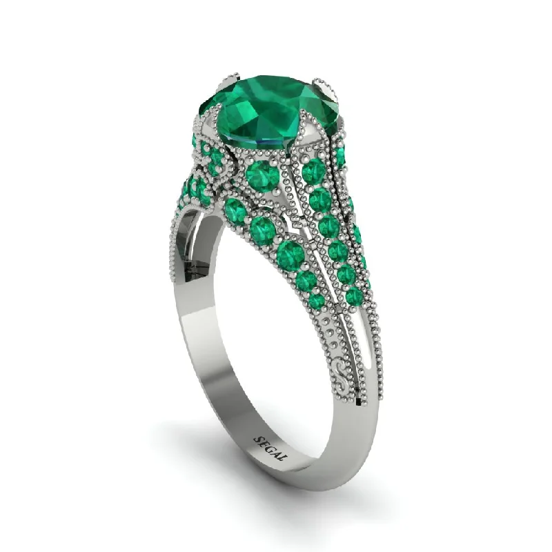 Personalized Custom Ring with Text for Special Occasions-Emerald Vintage Crown Engagement Ring - Talia No. 21