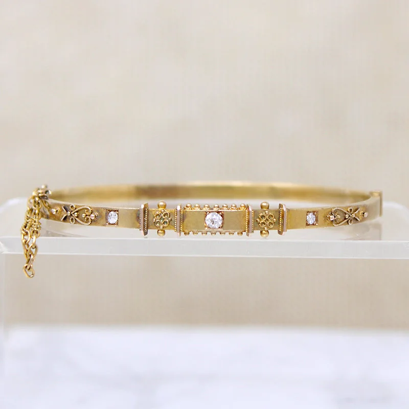 Trendy Stackable Gold Bangles for Fashion-Grand Period 15ct Gold Bangle with Diamonds