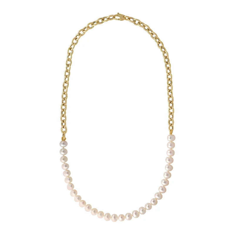 Layered Necklace with Pearls for Formal Look-Pearl and Rolo Combination Necklace (14K)