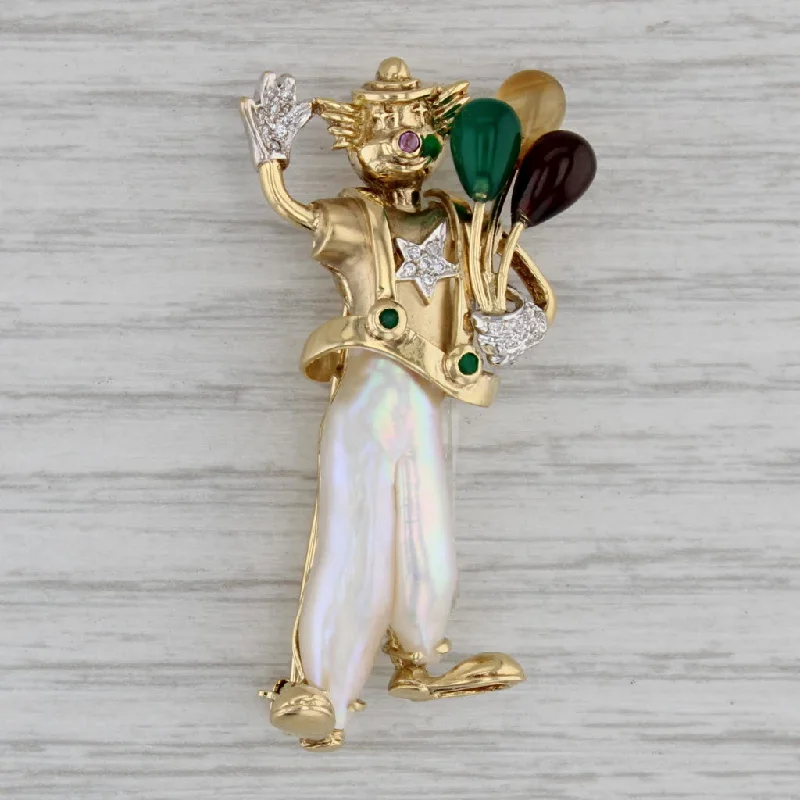 Unique Designer Brooch Pins-Clown Balloons Brooch 18k Gold Diamond Citrine Emerald Cultured Pearl Yvel Pin