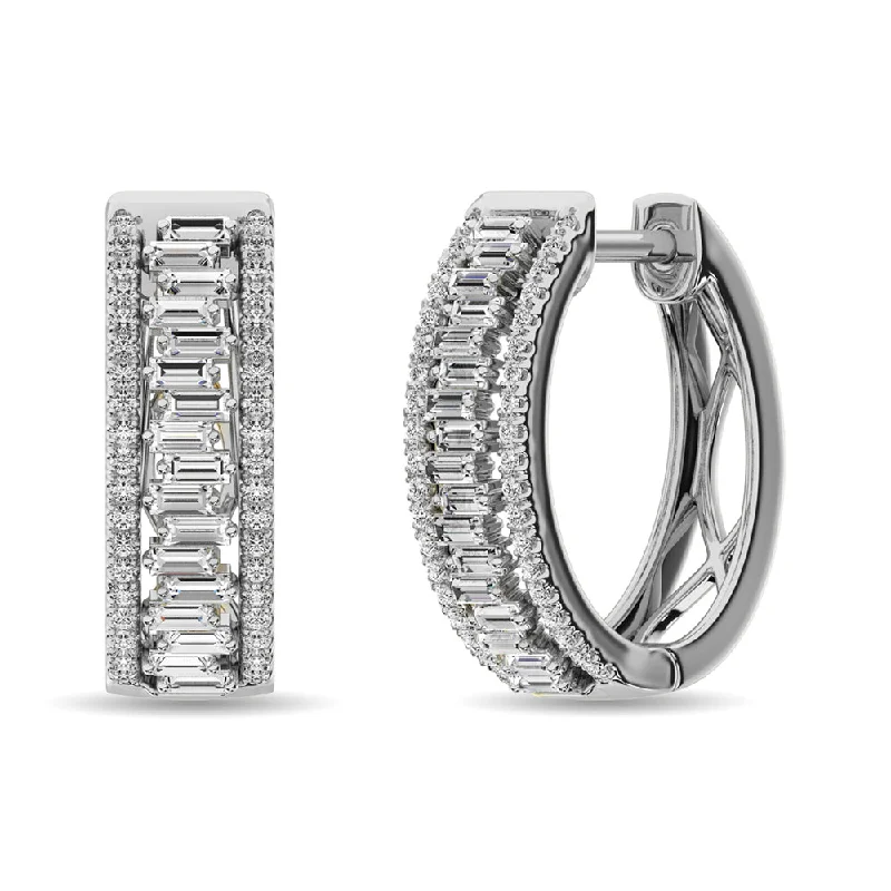 Sparkling Gemstone Earrings for Parties-Diamond 1/2 Ct.Tw. Hoop Earrings in 14K White Gold