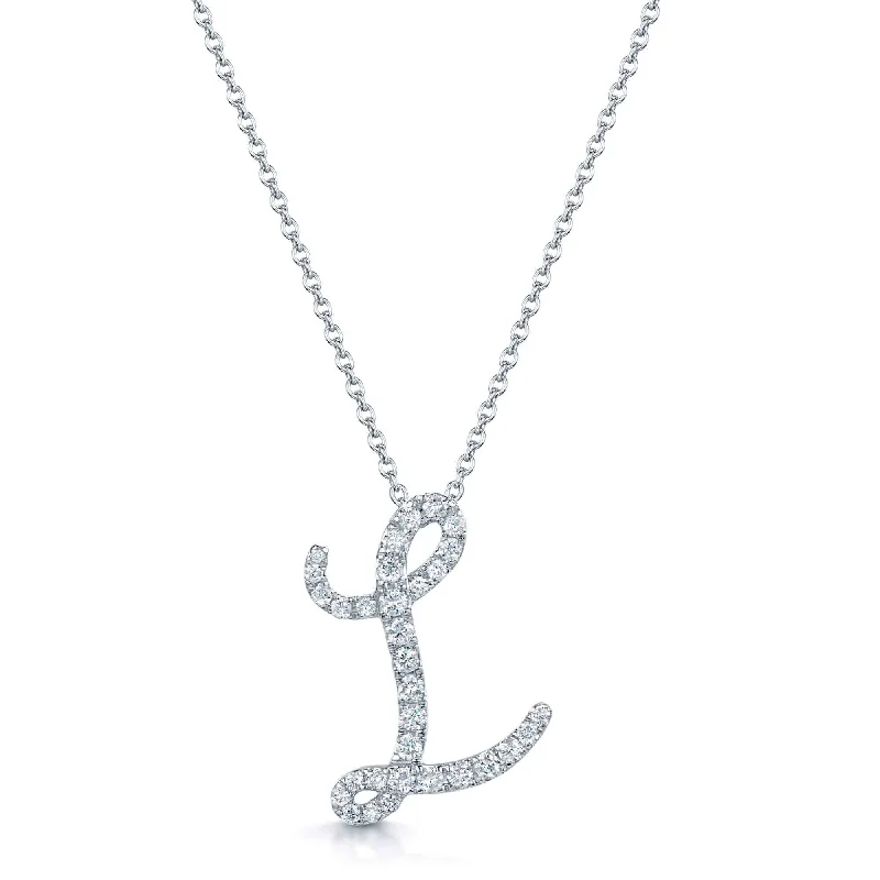 Layered Beaded Necklace for Women-18ct White Gold Diamond Initial "L" Pendant