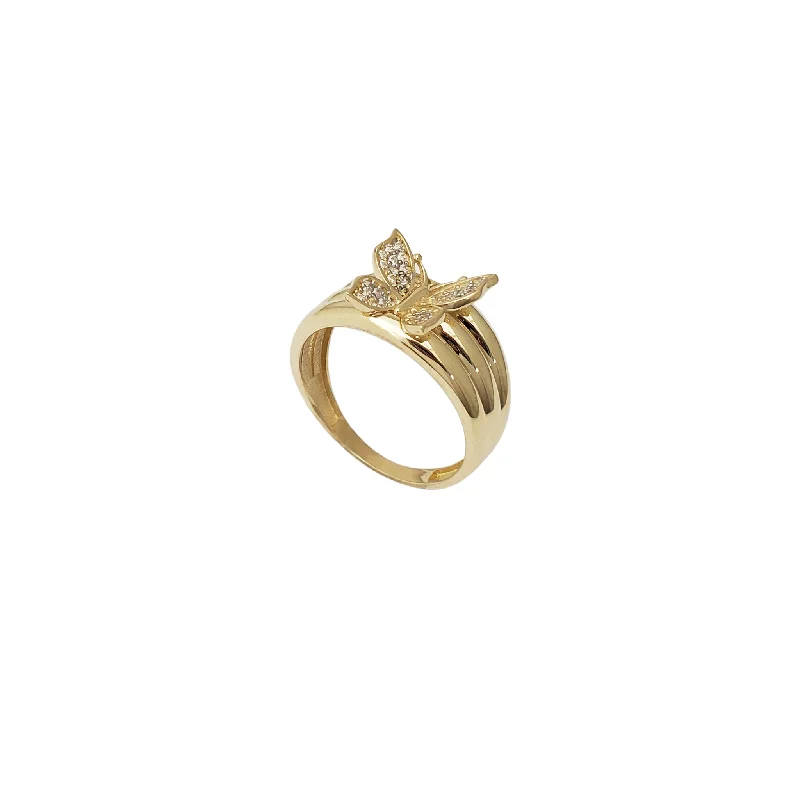 Simple Band Ring with Custom Engraving-Pop Butterfly CZ Lady Ring (14K)