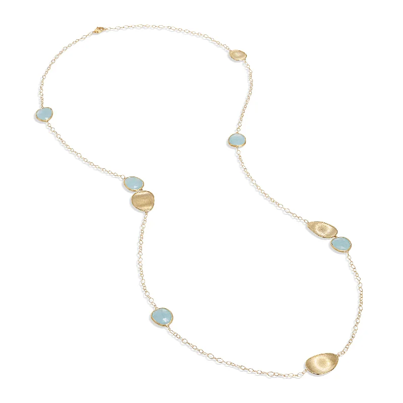 Classic Gold Necklace for Formal Wear-Lunaria 18ct Yellow Gold Opaque Faceted Aquamarine Long Necklace