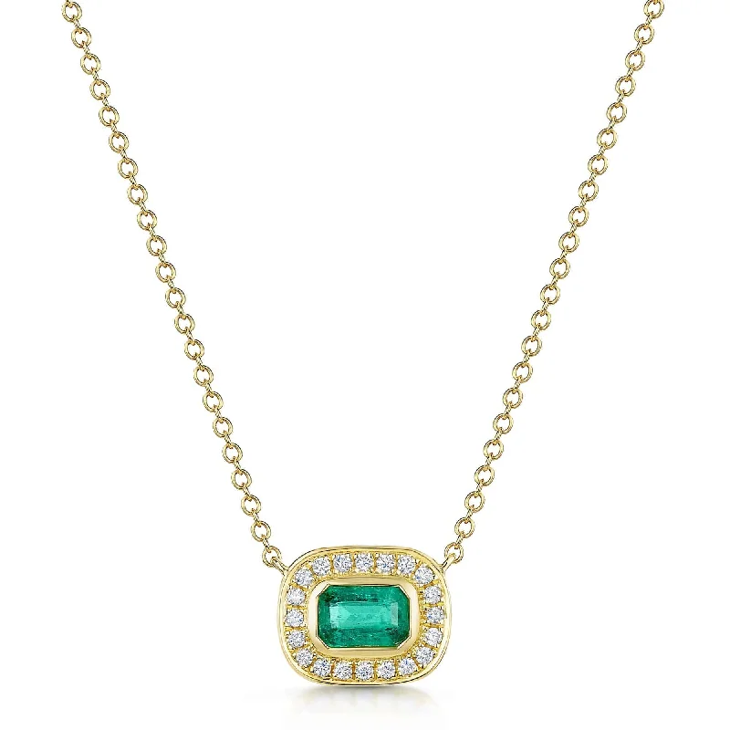 Personalized Necklace with Couple’s Initials-18ct Yellow Gold Emerald & Diamond Cluster Pendant