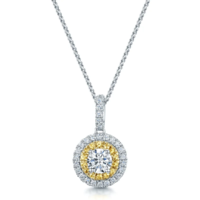 Layered Crystal Necklace for Special Occasions-18ct White Gold Diamond & Yellow Sapphire Halo Pendant