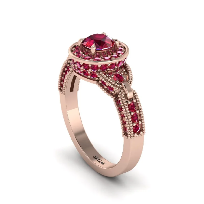 Customizable Birthstone Ring Set for Mother’s Day-Ruby Double Halo Handmade Engagement Ring - Gracelyn No. 56