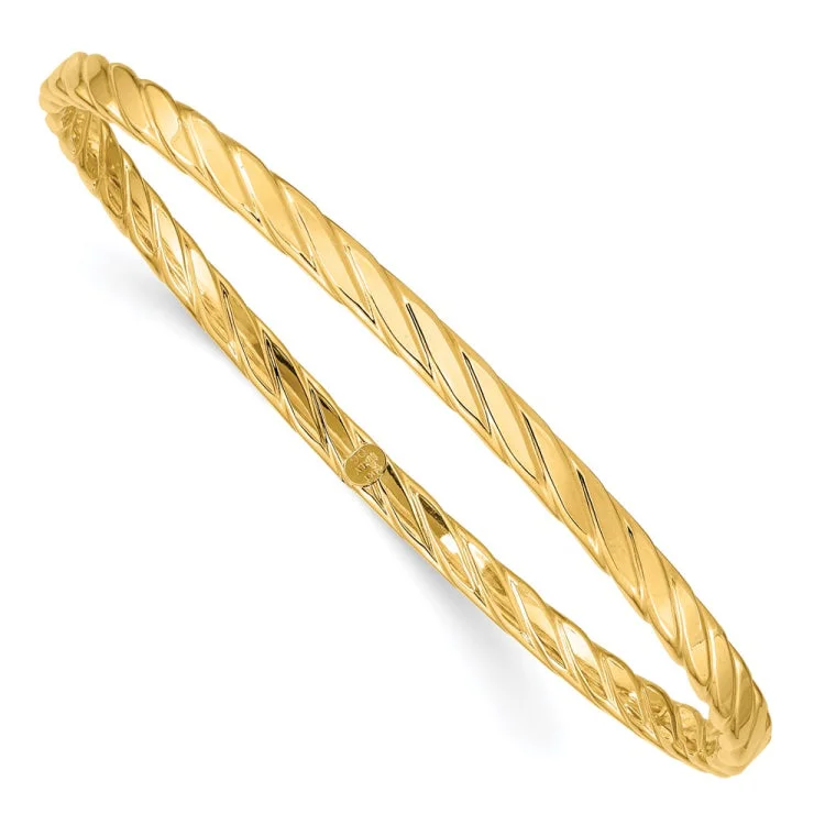 Customizable Gold Bangles with Inspirational Words-14K 4mm Textured Twist Slip-on Bangle