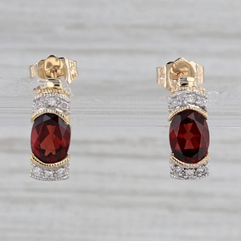 Modern Silver Hoop Earrings-2.08ctw Garnet Diamond Stud Earrings 10k Yellow Gold January Birthstone