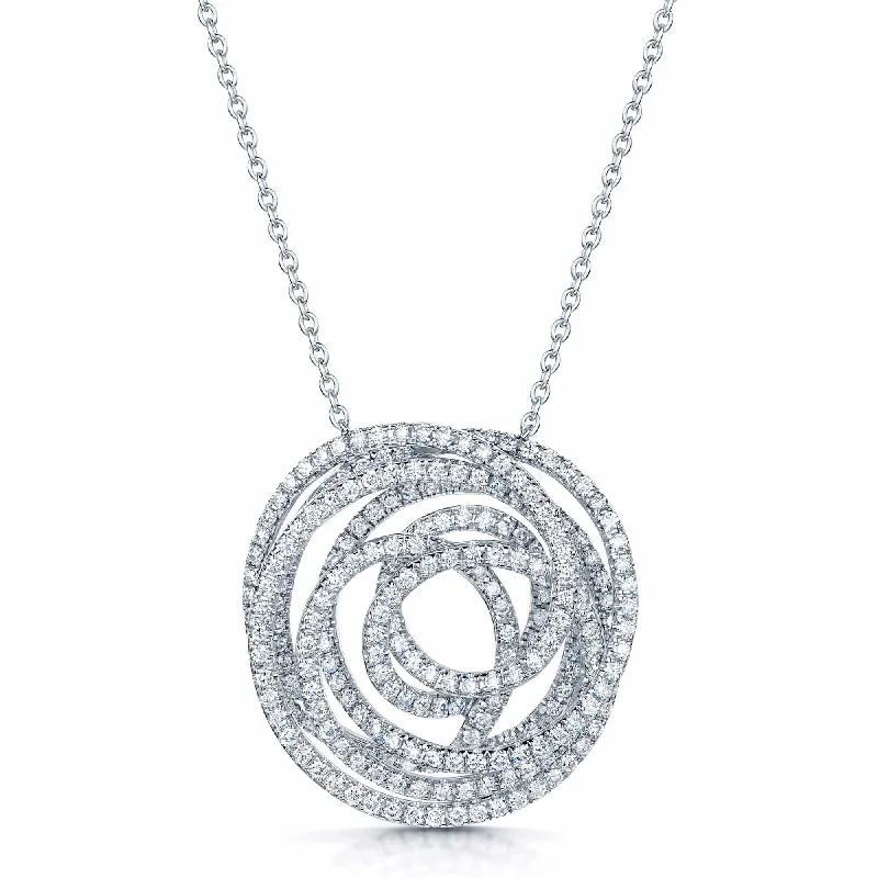 Simple Rose Gold Necklace with Pendant-18ct White Gold Pave Diamond Large Open Swirl Pendant