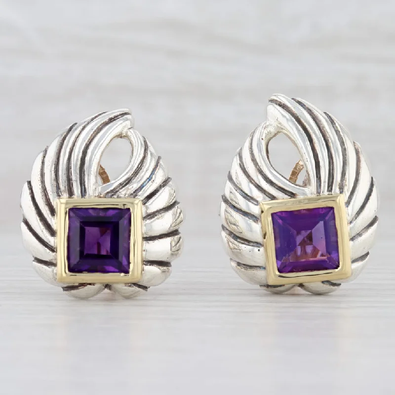 Elegant Pearl Earrings for Bridesmaids-7.25ctw Amethyst Clip-On Earrings 14k Gold Sterling Silver Statement Drops