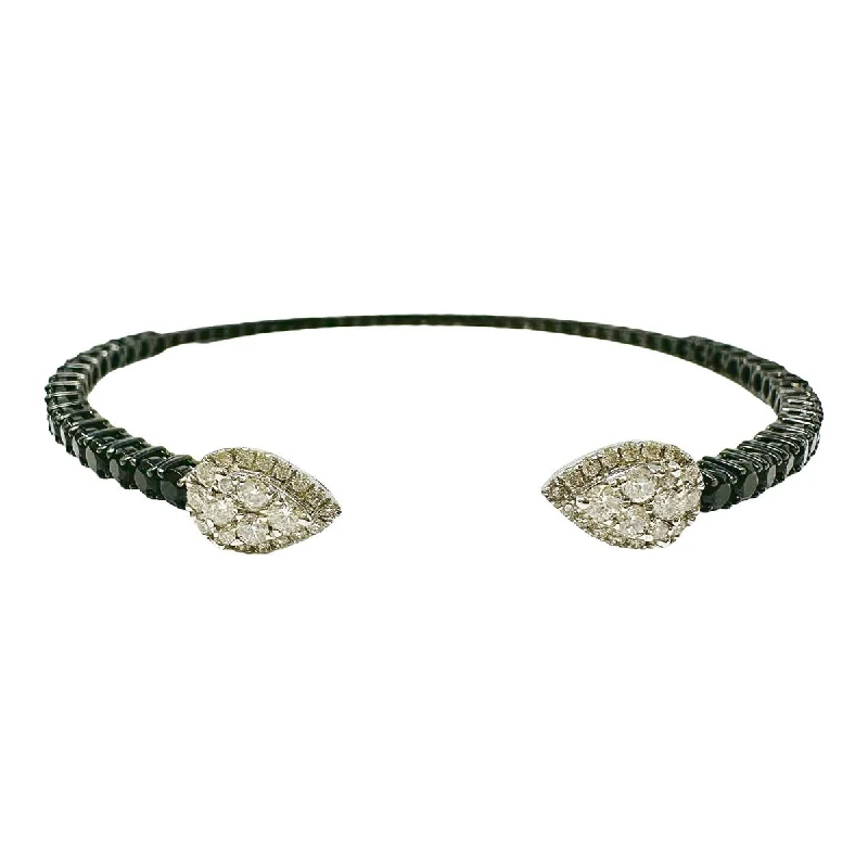 Elegant Silver Bracelet with Butterfly Charms-Royal India 18K White Gold Cuff  Bracelet with 44  Diamonds and Black Spinel