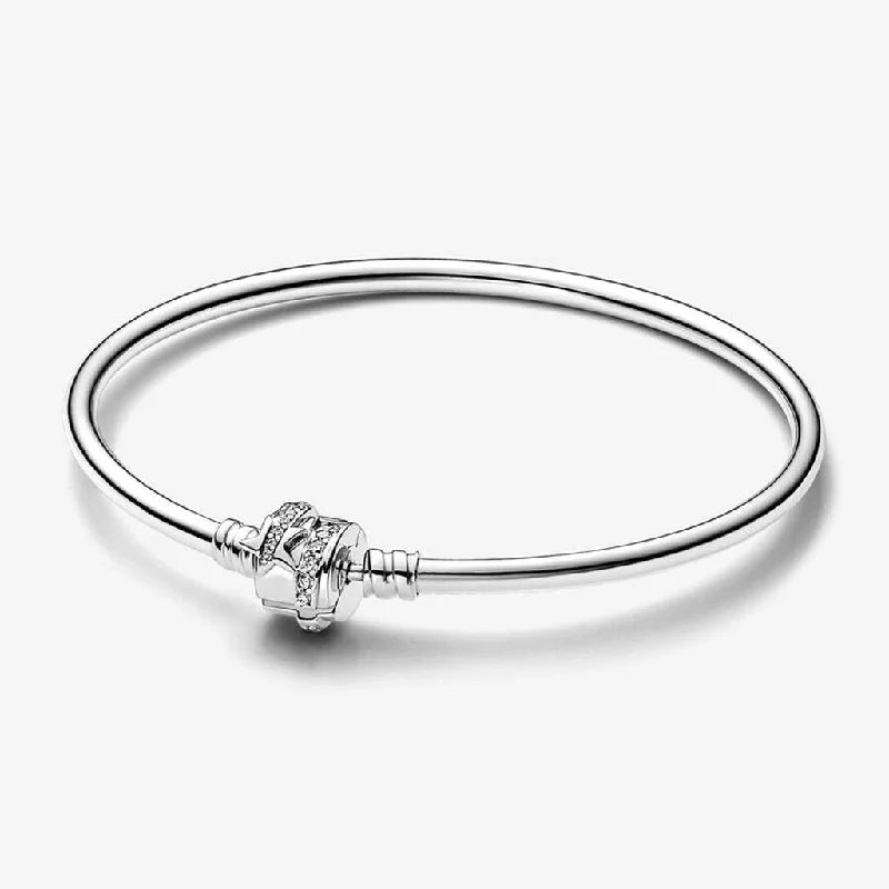 Trendy Rose Gold Bangles with Geometric Patterns-PANDORA : Pandora Moments Limited Edition Shooting Star Charm Bangle - Sterling Silver