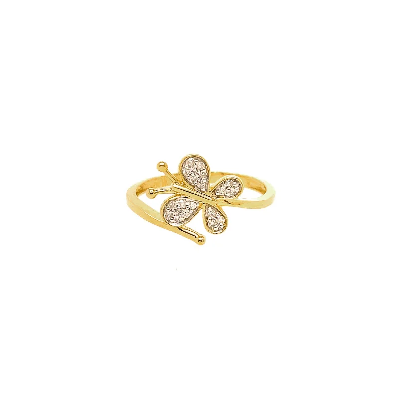 Classic Wedding Ring with Diamond Inlay-Diamond Bypass Butterfly Ring (14K)