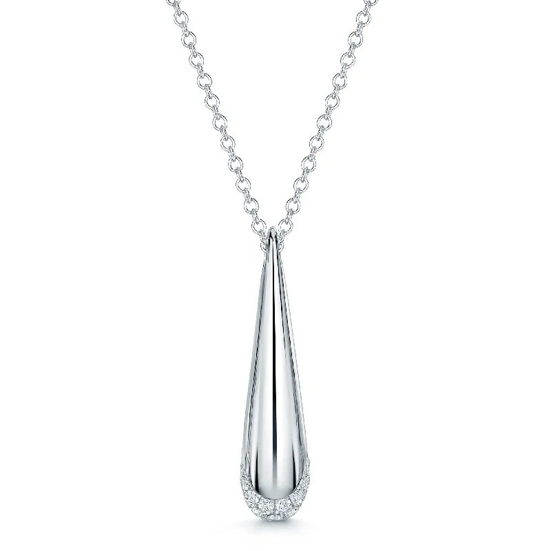 Crystal Necklace for Wedding Day Accessories-Ember Collection 18ct White Gold Diamond Pave Set Drop Pendant