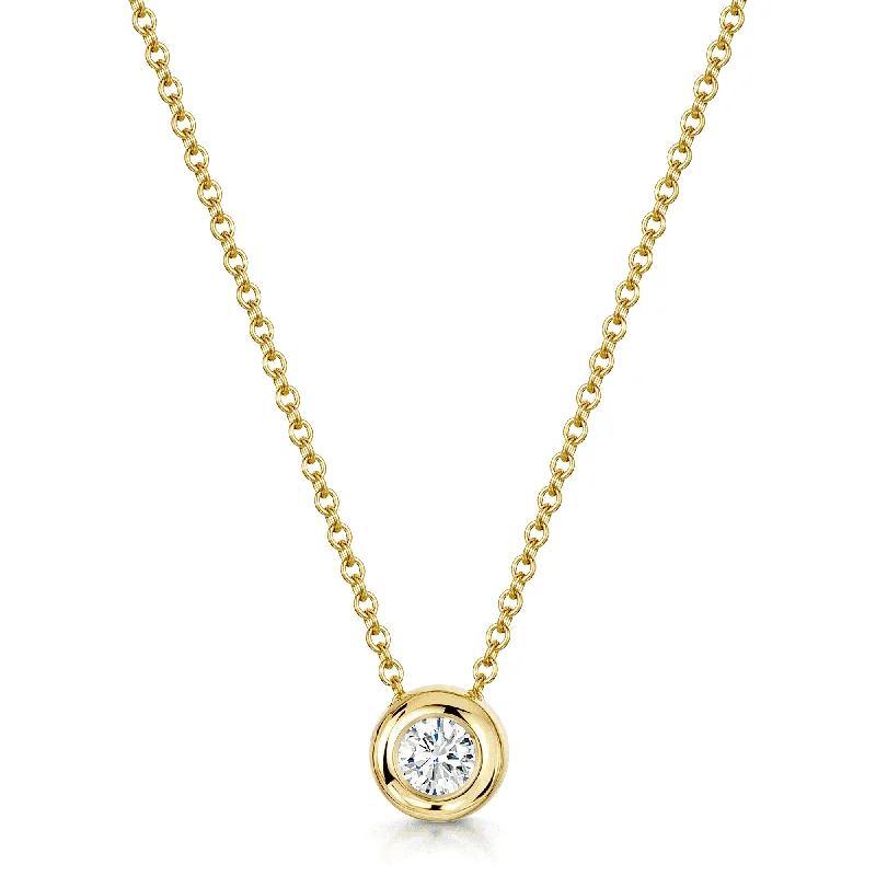 Customizable Nameplate Necklace for Women-18ct Yellow Gold Single Stone Brilliant Cut Diamond Rub Over Pendant