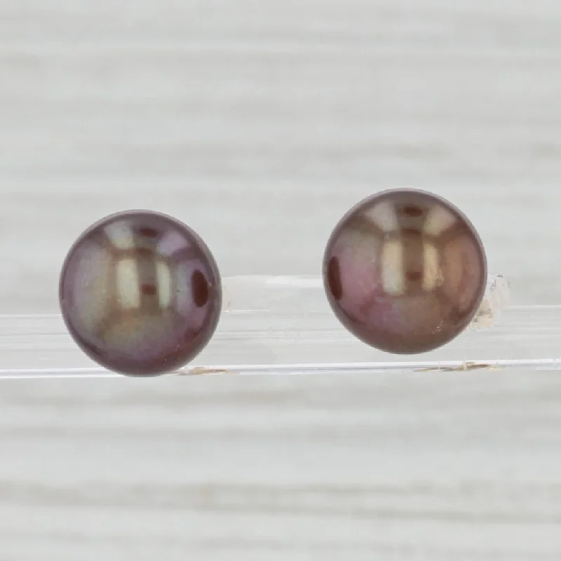 Custom Monogram Earrings-Brown Cultured Pearl Stud Earrings 14k Yellow Gold 10mm Pierced Studs